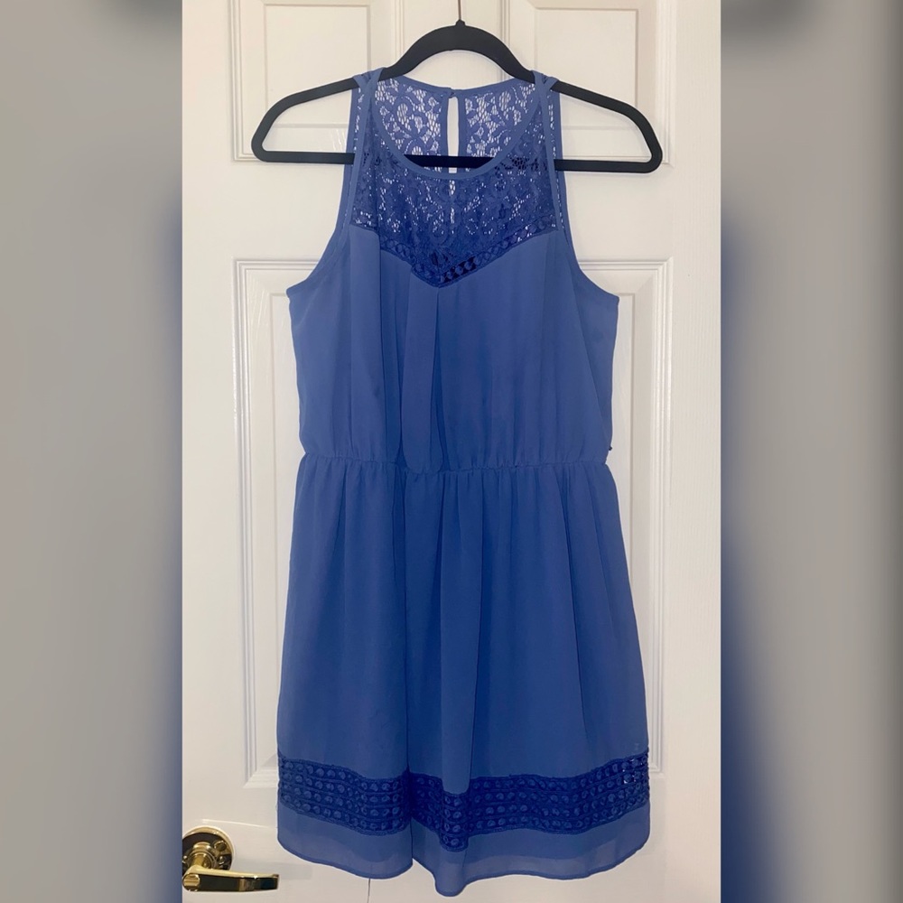 Blue Lace Accent Knee High Dress